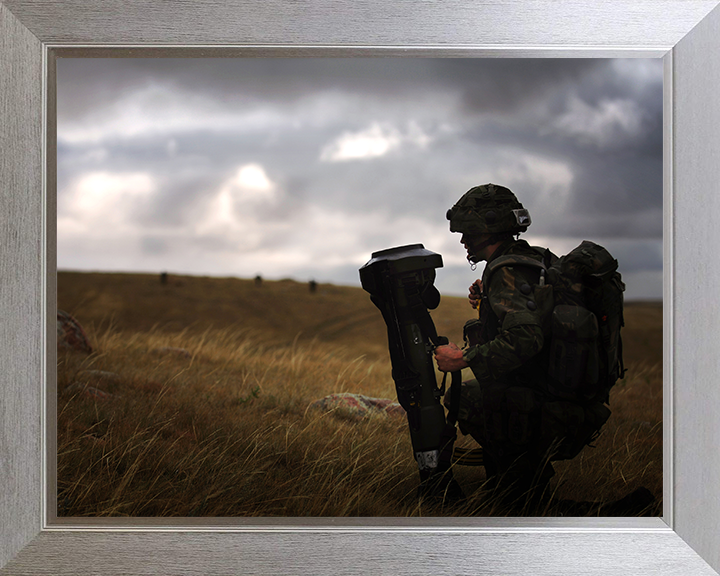 Soldier with Light Anti Tank Weapon Photo Print - British Army Hampshire Prints 10 x 8 Silver Frame No