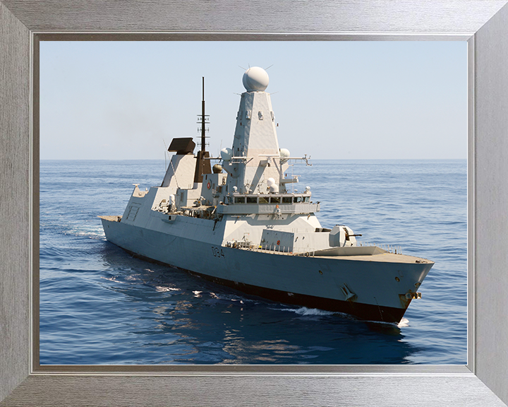 HMS Diamond (D34) Royal Navy Type 45 Destroyer High Starboard Bow View Photo Print Wall Art Decor Posters, Prints, & Visual Artwork Hampshire Prints 10 x 8 Silver Frame No