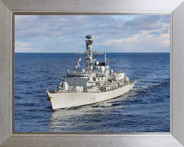 HMS Portland (F79) Photo Print - Port Bow View Underway - Royal Navy Type 23 Frigate Hampshire Prints 10 x 8 Silver Frame No