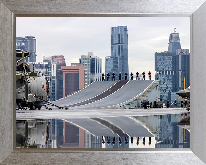 HMS Prince of Wales (R09) Photo Print - Singapore 2025 - Royal Navy Queen Elizabeth Class Aircraft Carrier Hampshire Prints 10 x 8 Silver Frame No