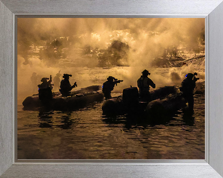 Royal Marines beach assault at Night live firing Photo Print 30 Commando Wall Art Military Decor UK Posters, Prints, & Visual Artwork Hampshire Prints 10 x 8 Silver Frame No
