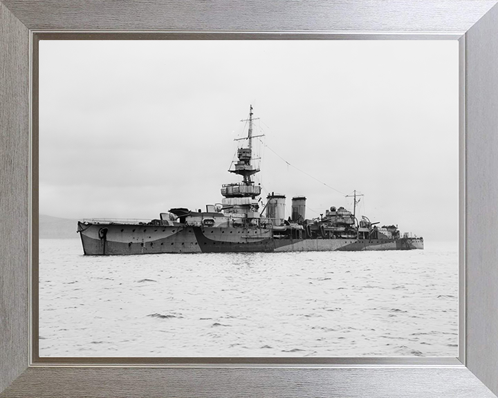 HMS Cardiff (D58) Royal Navy C Class Light Cruiser Port Side View Photo Print Wall Art Decor Posters, Prints, & Visual Artwork Hampshire Prints 10 x 8 Silver Frame No