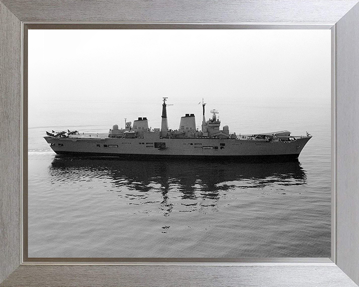HMS Invincible (R05) Photo Print - At Sea 1990 - Royal Navy Invincible Class Aircraft Carrier Hampshire Prints 10 x 8 Silver Frame No