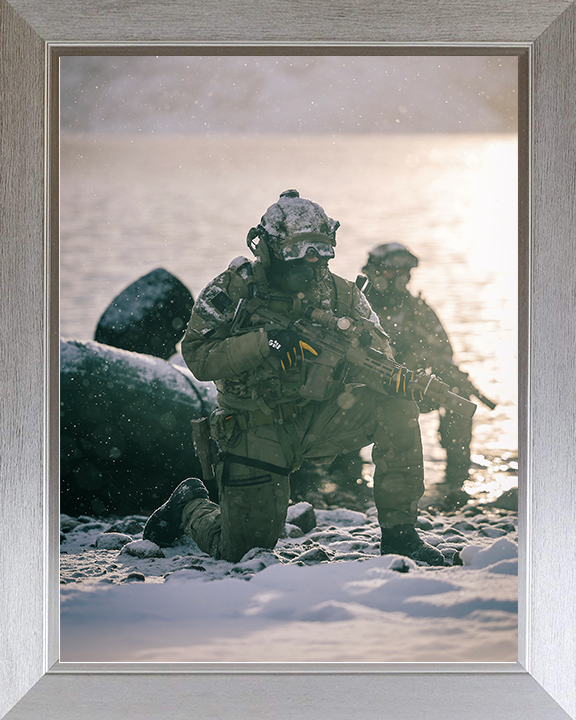 Royal Marines Kneeling During beach assault Photo Print 30 Commando Wall Art Military Decor Posters, Prints, & Visual Artwork Hampshire Prints 10 x 8 Silver Frame No