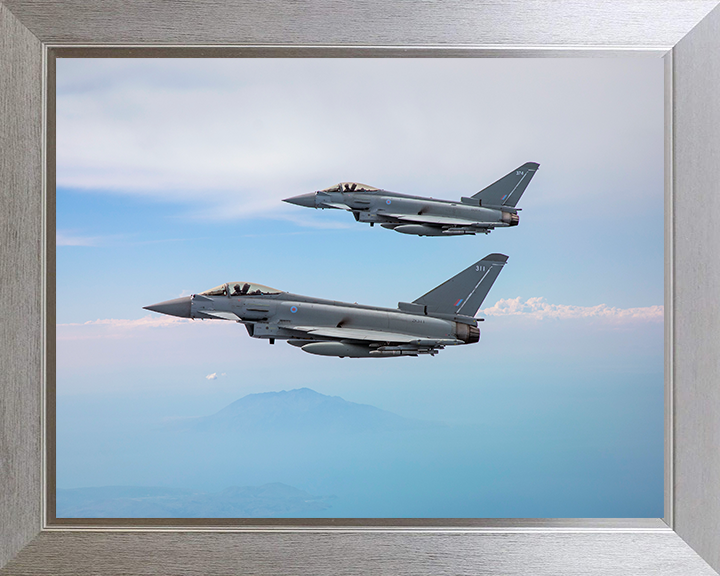 Two RAF Typhoon jets in flight Photo Print - Royal Air Force Aircraft Hampshire Prints 10 x 8 Silver Frame No