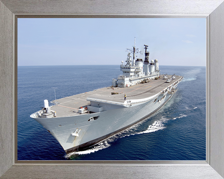 HMS Ark Royal (R07) Royal Navy Invincible Class Aircraft Carrier Underway Photo Print Wall Art Decor Posters, Prints, & Visual Artwork Hampshire Prints 10 x 8 Silver Frame No