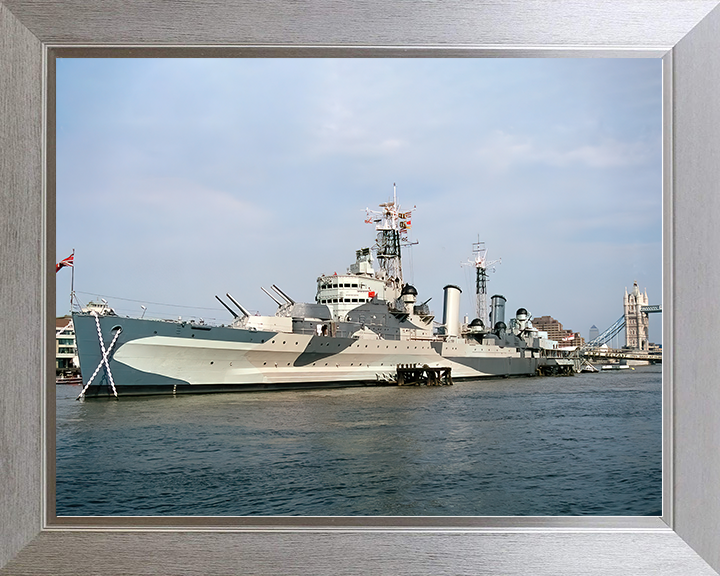 HMS Belfast (C35) Royal Navy Town Class Light Cruiser In London Photo Print Wall Art Decor Posters, Prints, & Visual Artwork Hampshire Prints 10 x 8 Silver Frame No