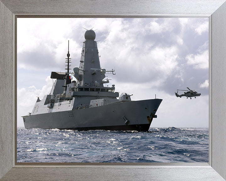 HMS Dauntless (D33) Photo Print - At Sea With Lynx - Royal Navy Type 45 Destroyer Hampshire Prints 10 x 8 Silver Frame No