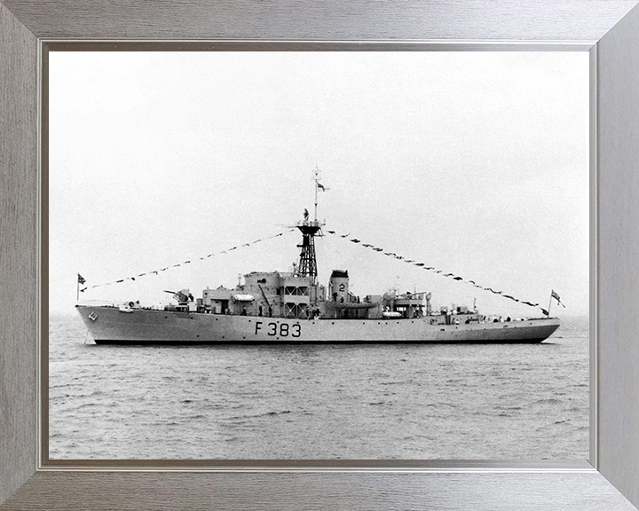 HMS Flint Castle (F383) Photo Print - At Anchor 1954 - Royal Navy Castle Class Corvette Posters, Prints, & Visual Artwork Hampshire Prints 10 x 8 Silver Frame No