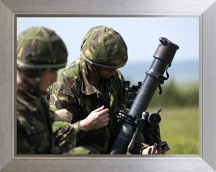 RAF Regiment with a 81mm Mortar Photo Print - Royal Air Force Hampshire Prints 10 x 8 Silver Frame No