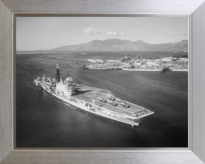 HMS Hermes (R12) Photo Print - Philippines 1961 - Royal Navy Centaur Class Aircraft Carrier Hampshire Prints 10 x 8 Silver Frame No