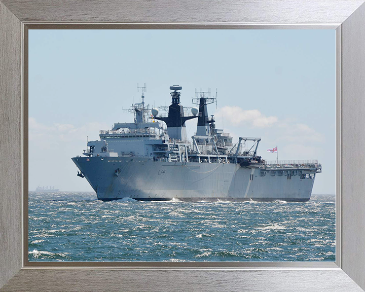 HMS Albion (L14) Royal Navy Albion Class Amphibious Ship Low Port Bow View Photo Print Wall Art Naval Decor Posters, Prints, & Visual Artwork Hampshire Prints 10 x 8 Silver Frame No