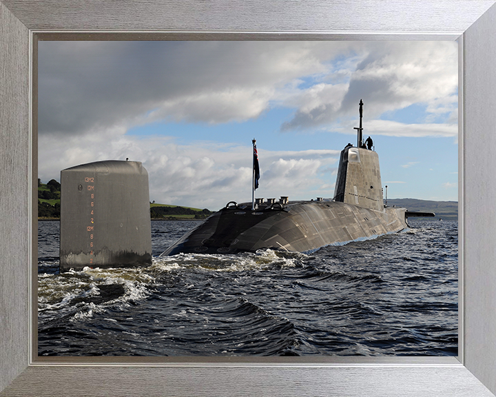 HMS Ambush (S120) Photo Print - Starboard Quarter View 2012 - Royal Navy Astute Class Submarine Hampshire Prints 10 x 8 Silver Frame No