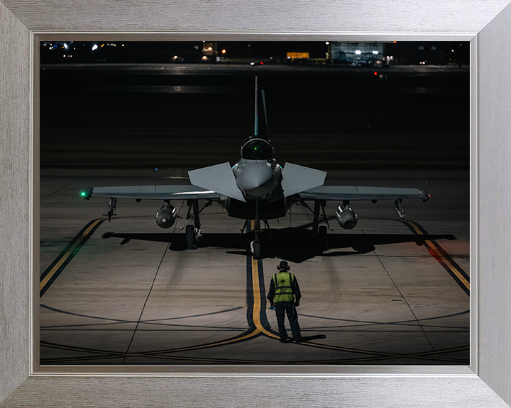 RAF Typhoon FGR4 On the Ground at Night Photo Print Royal Air Force Aircraft Wall Art Aviation Decor Posters, Prints, & Visual Artwork Hampshire Prints 10 x 8 Silver Frame No