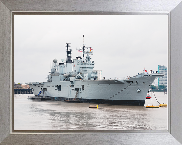 HMS Ark Royal (R07) Royal Navy Invincible Class Aircraft Carrier At A Buoy Photo Print Wall Art Decor Posters, Prints, & Visual Artwork Hampshire Prints 10 x 8 Silver Frame No