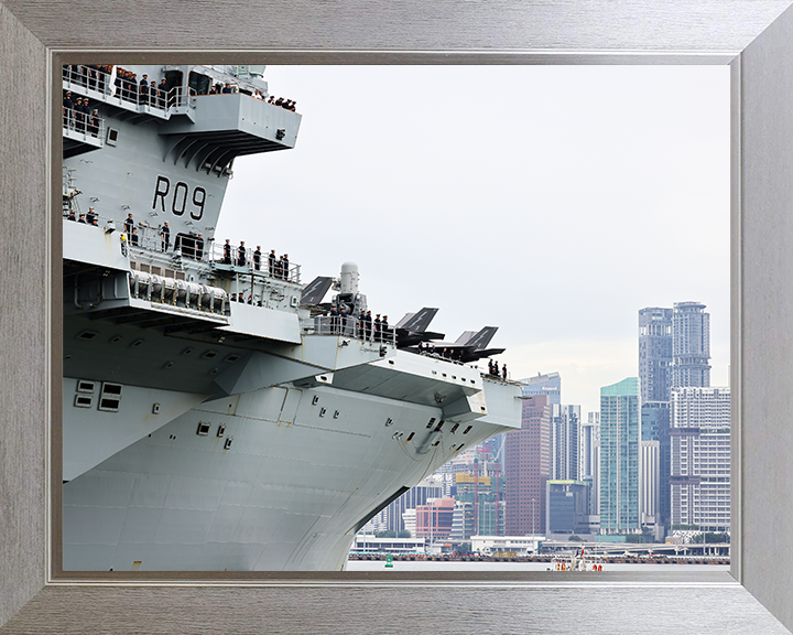 HMS Prince of Wales (R09) Photo Print - Singapore Skyline 2025 - Royal Navy Queen Elizabeth Class Aircraft Carrier Hampshire Prints 10 x 8 Silver Frame No