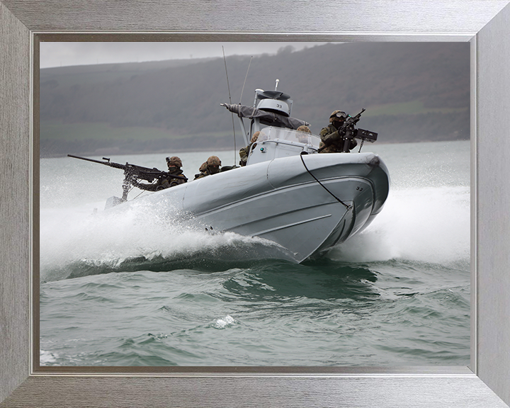 Royal Marines on a Commando Raiding Craft (CRC) Photo Print - 47 Commando Hampshire Prints 10 x 8 Silver Frame No