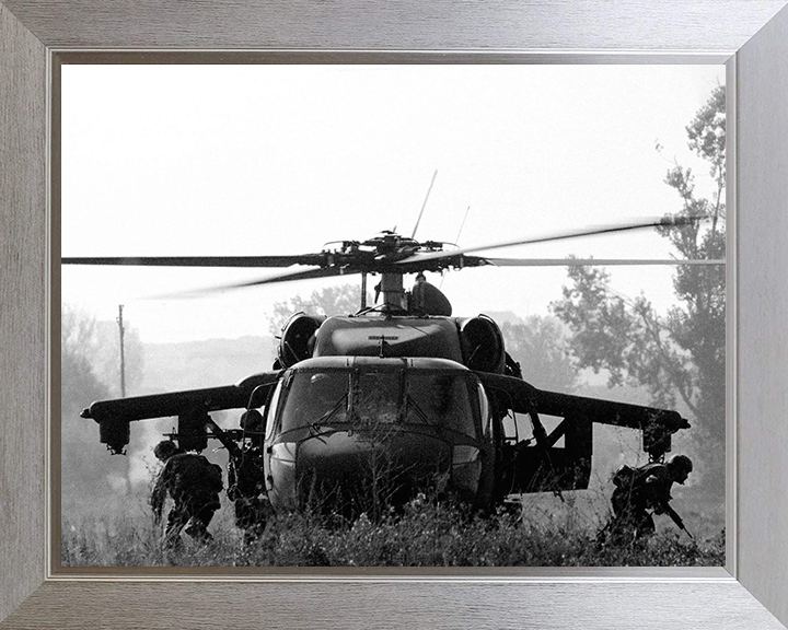Light Infantry Soldiers deploy from American Blackhawk Helicopter Photo Print - British Army