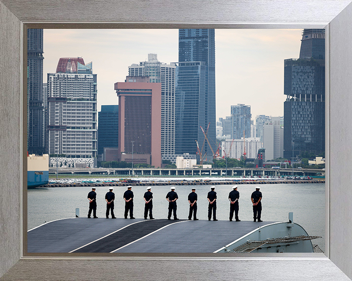 HMS Prince of Wales (R09) Photo Print - Procedure Alpha Singapore 2025 - Royal Navy Queen Elizabeth Class Aircraft Carrier Hampshire Prints 10 x 8 Silver Frame No