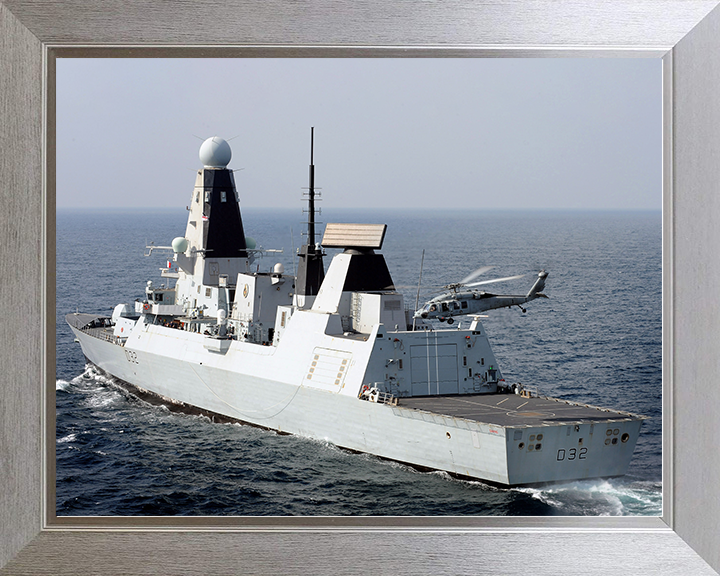 HMS Daring (D32) Royal Navy Type 45 Destroyer With Seahawk Helicopter 2012 Photo Print Wall Art Decor Posters, Prints, & Visual Artwork Hampshire Prints 10 x 8 Silver Frame No