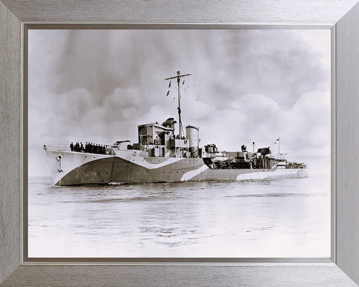 HMS Haydon (L75) - At Sea 1943 - Royal Navy Hunt Class Escort Destroyer Photo Print Wall Art Naval Decor UK Posters, Prints, & Visual Artwork Hampshire Prints 10 x 8 Silver Frame No