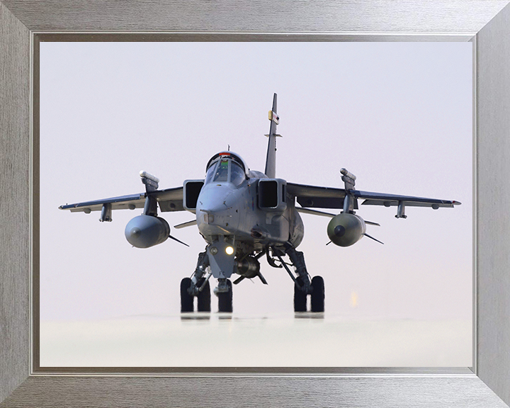 RAF Jaguar Taking off in Oman 2005 Photo Print - Royal Air Force Aircraft Posters, Prints, & Visual Artwork Hampshire Prints 10 x 8 Silver Frame No