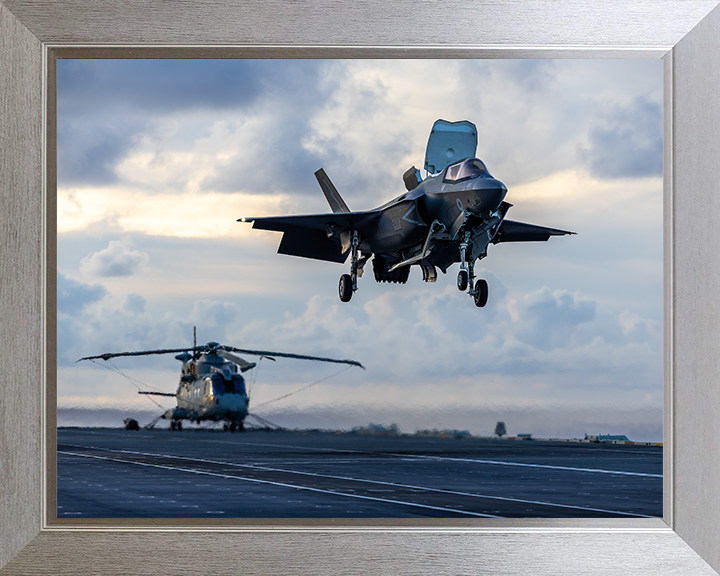 F-35B Lighting Jet Landing on a Flight Deck 2025 Photo Print - Royal Navy Aircraft Posters, Prints, & Visual Artwork Hampshire Prints 10 x 8 Silver Frame No