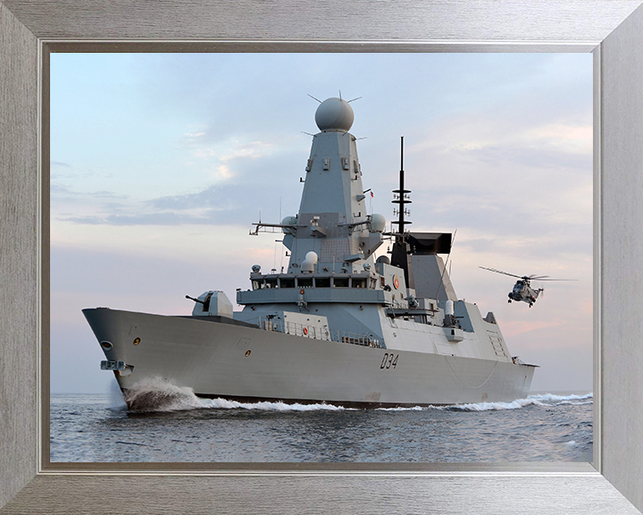 HMS Diamond (D34) Photo Print - With Sea King 2012 - Royal Navy Type 45 Destroyer Hampshire Prints 10 x 8 Silver Frame No