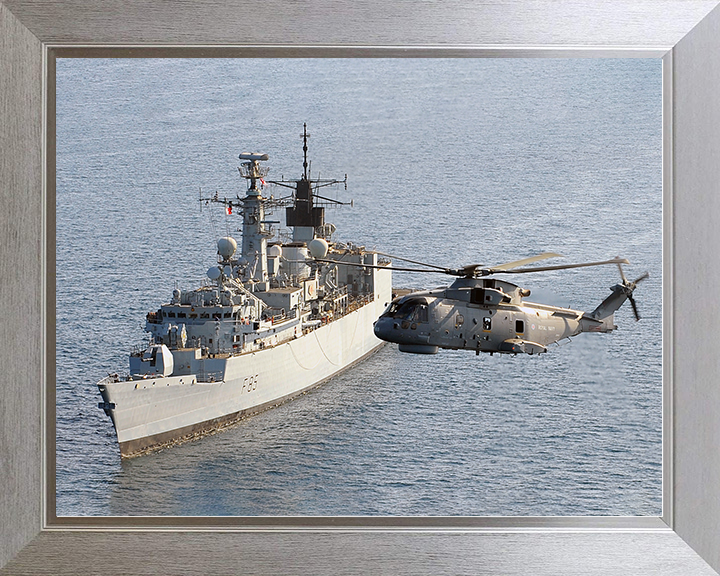 HMS Cumberland (F85) Royal Navy Type 22 Frigate With Merlin Helicopter Photo Print Wall Art Decor Posters, Prints, & Visual Artwork Hampshire Prints 10 x 8 Silver Frame No