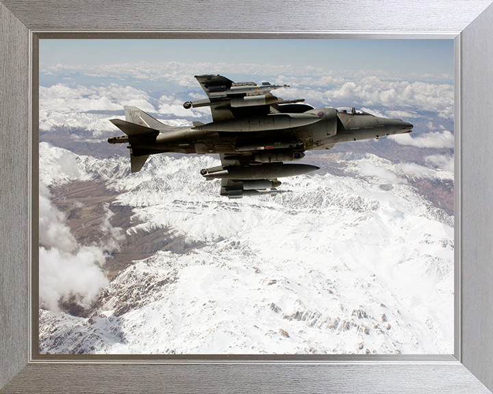 RAF Harrier GR9 Baning Over Afghanistan 2009 Photo Print - Royal Air Force Aircraft Posters, Prints, & Visual Artwork Hampshire Prints 10 x 8 Silver Frame No