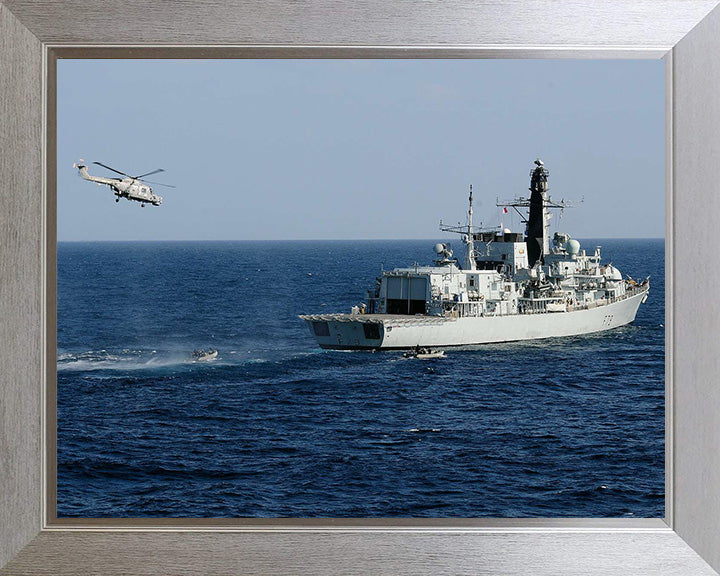 HMS Portland (F79) Photo Print - With Helicopter - Royal Navy Type 23 Frigate Hampshire Prints 10 x 8 Silver Frame No