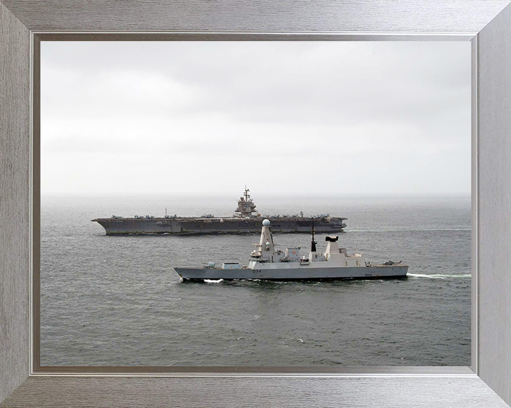 HMS Diamond (D34) Photo Print - With USS Enterprise - Royal Navy Type 45 Destroyer Hampshire Prints 10 x 8 Silver Frame No