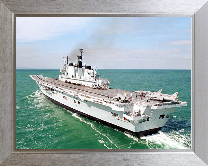 HMS Ark Royal (R07) Royal Navy Invincible Class Aircraft Carrier Port Bow View Photo Print Wall Art Decor Posters, Prints, & Visual Artwork Hampshire Prints 10 x 8 Silver Frame No