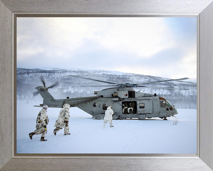 Royal Marine Commandos Board a Merlin Helicopter Photo Print - 45 Commando Hampshire Prints 10 x 8 Silver Frame No