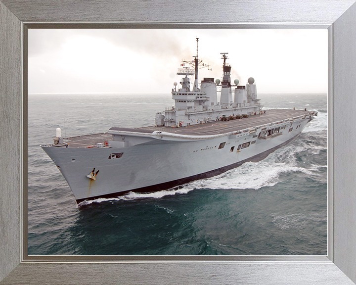 HMS Ark Royal (R07) Royal Navy Invincible Class Aircraft Carrier At sea Photo Print Wall Art Decor Posters, Prints, & Visual Artwork Hampshire Prints 10 x 8 Silver Frame No