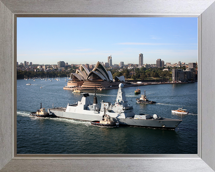 HMS Daring (D32) Royal Navy Type 45 Destroyer Sydney Opera House 2013 Photo Print Wall Art Decor Posters, Prints, & Visual Artwork Hampshire Prints 10 x 8 Silver Frame No