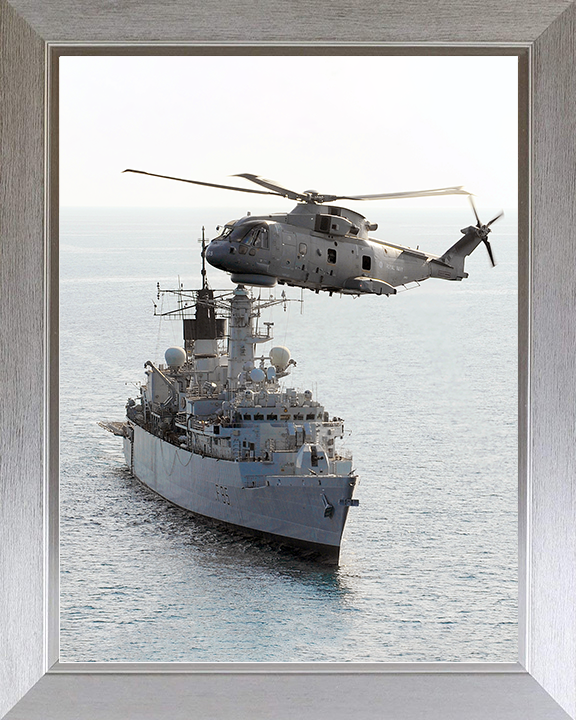 HMS Cumberland (F85) Royal Navy Type 22 Frigate With Merlin 2009 Photo Print Wall Art Decor Posters, Prints, & Visual Artwork Hampshire Prints 10 x 8 Silver Frame No