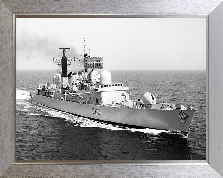 HMS Sheffield (D80) Photo Print - At Sea - Royal Navy Type 42 Destroyer Hampshire Prints 10 x 8 Silver Frame No