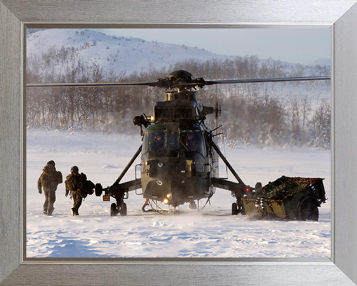 Sea King Mk4 Helicopter on the Ground in Norway 2012 Photo Print - Royal Navy Aircraft Posters, Prints, & Visual Artwork Hampshire Prints 10 x 8 Silver Frame No
