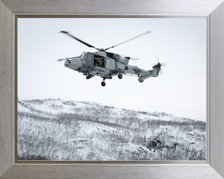 Royal Navy Wildcat Helicopter Over Norway 2026 Photo Print Wall Art Naval Aircraft Decor Posters, Prints, & Visual Artwork Hampshire Prints 10 x 8 Silver Frame No