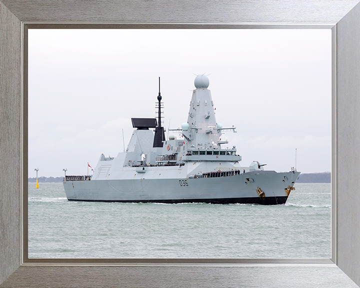 HMS Defender (D36) Royal Navy Type 45 Destroyer Entering Harbour Photo Print Wall Art Decor Posters, Prints, & Visual Artwork Hampshire Prints 10 x 8 Silver Frame No