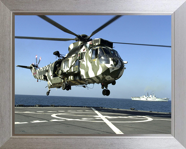 Sea King Mk6 Helicopter from HMS Illustrious Photo Print - Royal Navy Aircraft Hampshire Prints 10 x 8 Silver Frame No