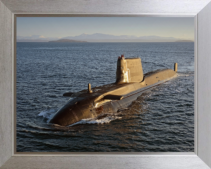HMS Astute (S119) Photo Print - Port Bow View - Royal Navy Astute Class Submarine Hampshire Prints 10 x 8 Silver Frame No