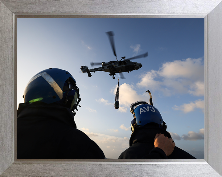 Wildcat Helicopter VERTREP 2025 Photo Print - Royal Navy Aircraft Hampshire Prints 10 x 8 Silver Frame No