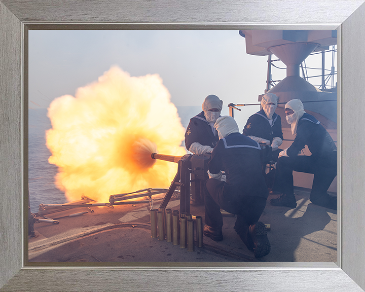Royal Navy Gun Salute at the Decommissioning of HMS Lancaster Photo Print Wall Art Naval Decor Hampshire Prints 10 x 8 Silver Frame No