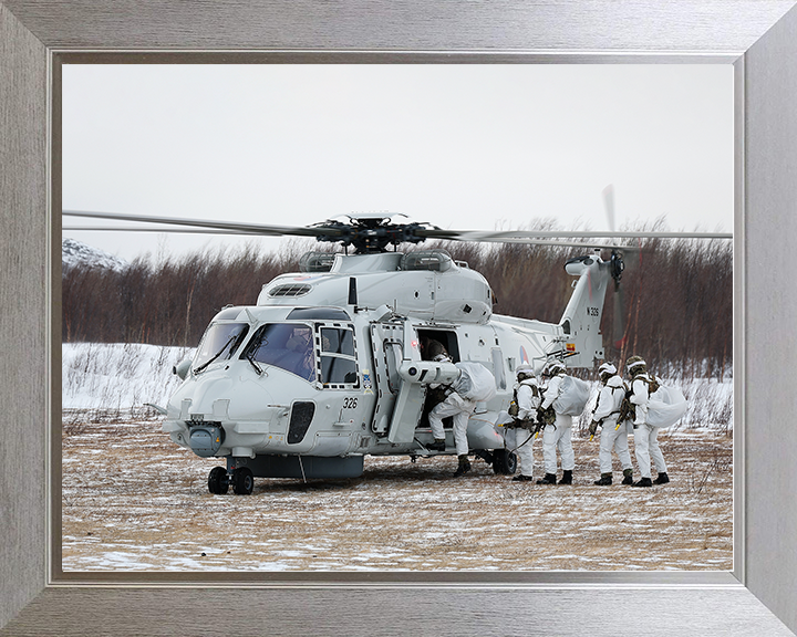 Royal Marines board a Royal Netherlands Marine Corps NH90 Helicopter Photo Print 40 Commando Wall Art Military Posters, Prints, & Visual Artwork Hampshire Prints 10 x 8 Silver Frame No