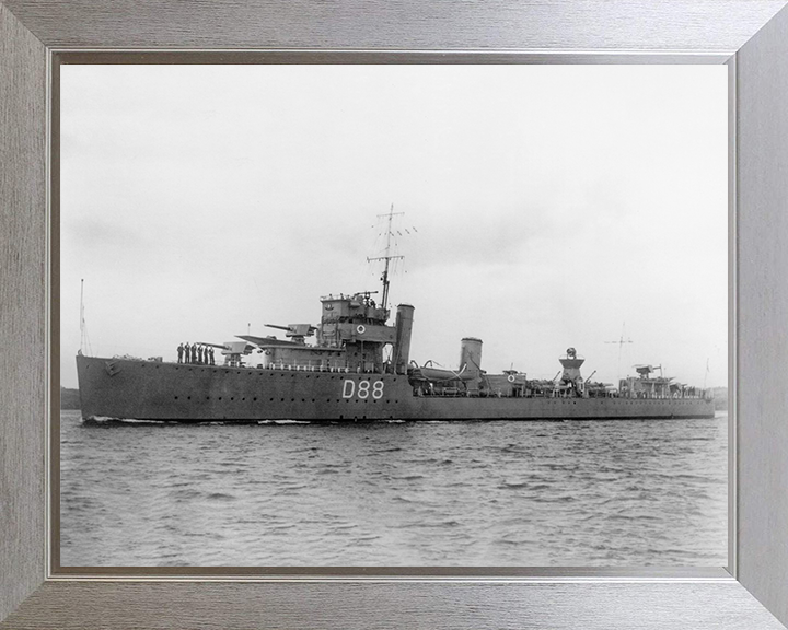 HMS Wren (D88) - At Sea - Royal Navy Admiralty Modified W Class Destroyer Photo Print Wall Art Naval Decor UK Posters, Prints, & Visual Artwork Hampshire Prints 10 x 8 Silver Frame No