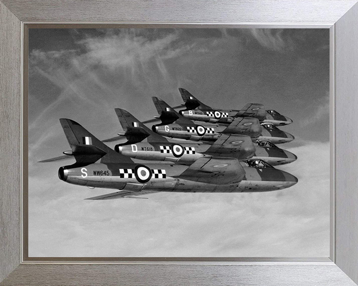 Four RAF Hawker Hunters in Formation Photo Print - Royal Air Force Aircraft Hampshire Prints 10 x 8 Silver Frame No