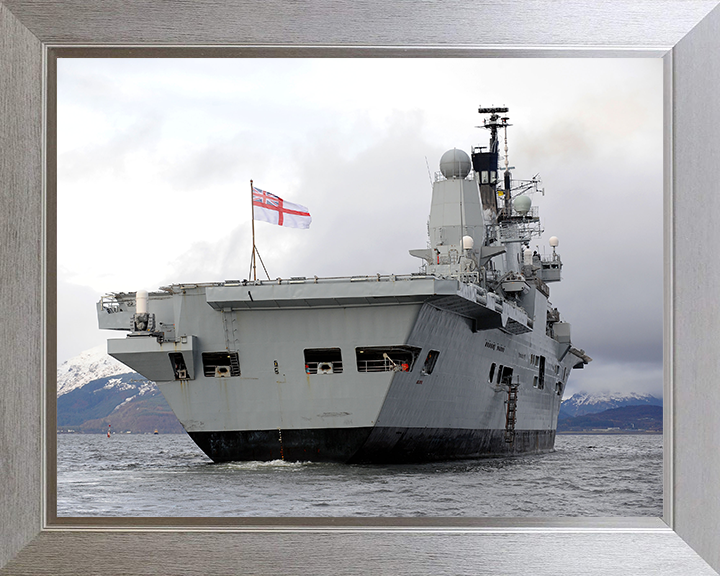 HMS Ark Royal (R07) Photo Print - Stern View 2009 - Royal Navy Invincible Class Aircraft Carrier Hampshire Prints 10 x 8 Silver Frame No