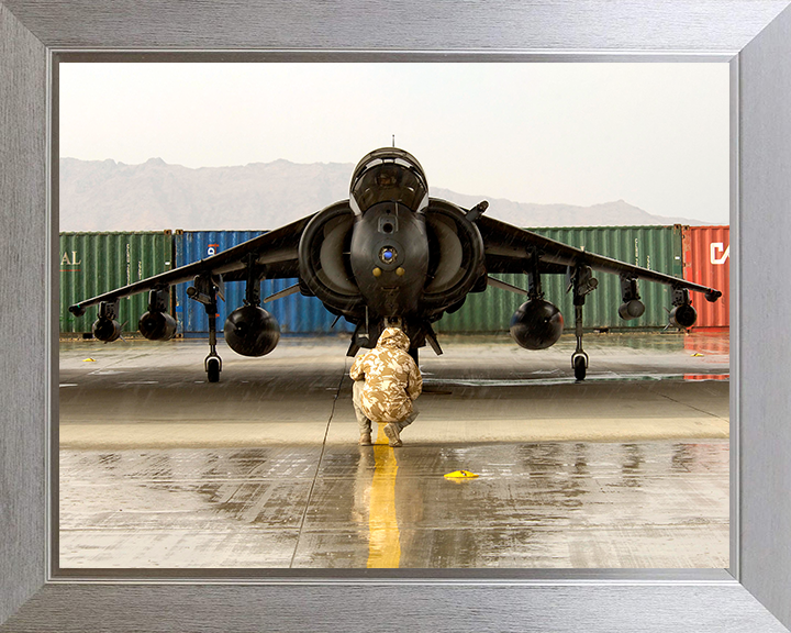 Harrier Jet in a Hanger in Afghanistan 2006 Photo Print - Royal Navy Aircraft Posters, Prints, & Visual Artwork Hampshire Prints 10 x 8 Silver Frame No